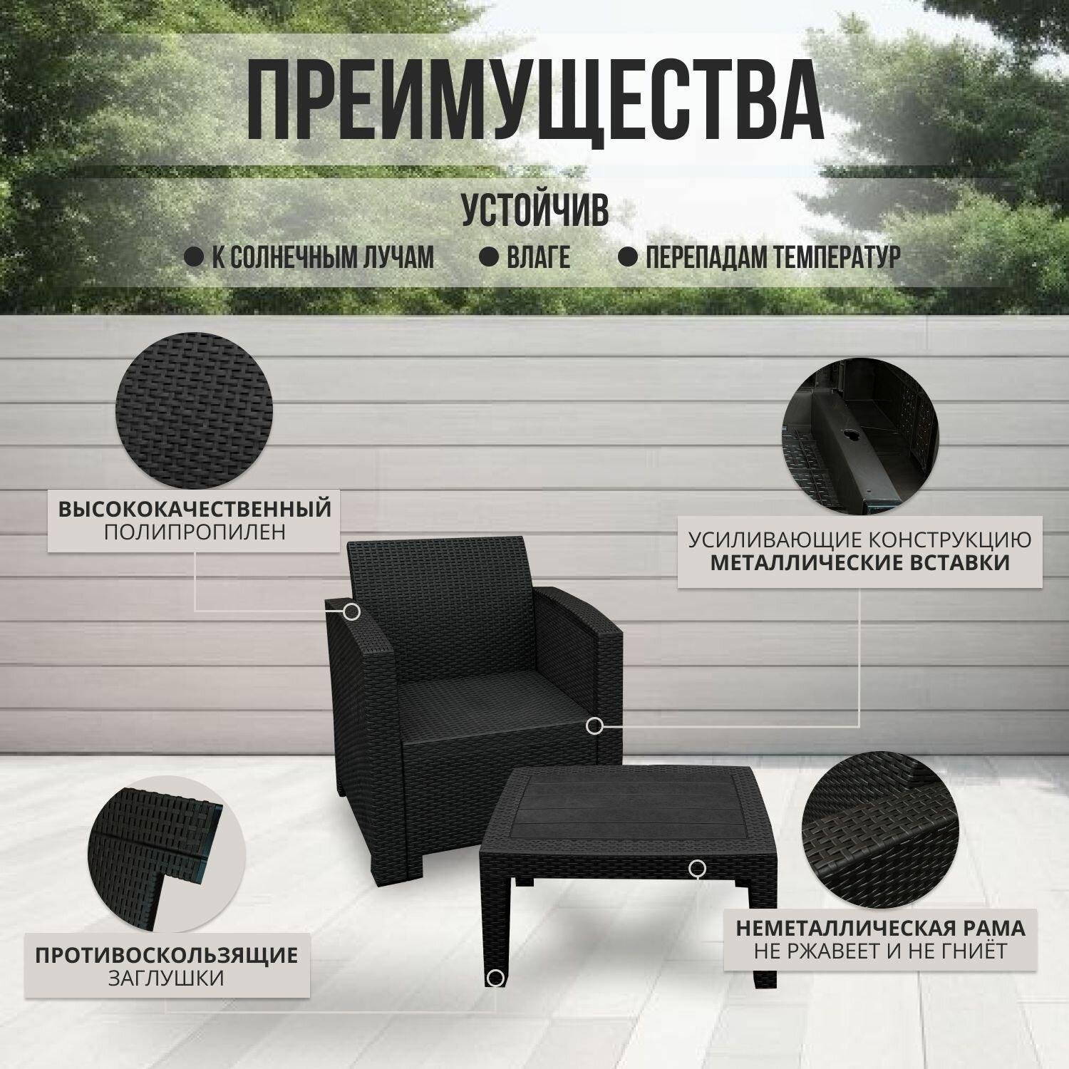 Комплект мебели анапа BALCONY SET цвет венге + серые подушки - фотография № 2