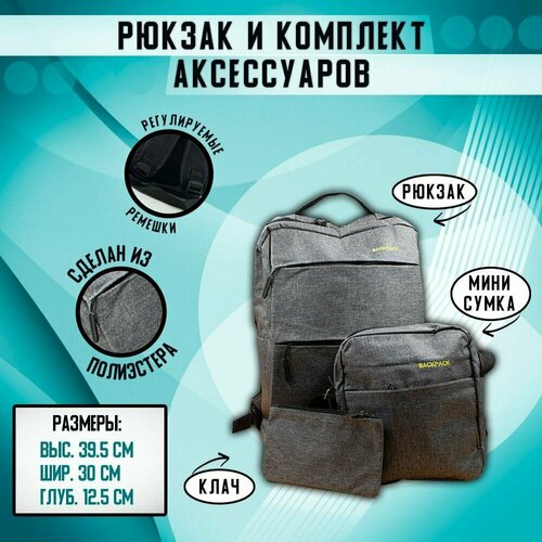 фото Комплект. рюкзак школьный, городской, повседневный с usb . сумка большая. мини -сумка для аксессуаров. backpack 4 you
