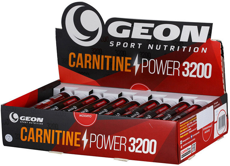 Жиросжигатель для похудения Geon Carnitine Power 3200, 20 ампул*25 мл, клубничный мохито