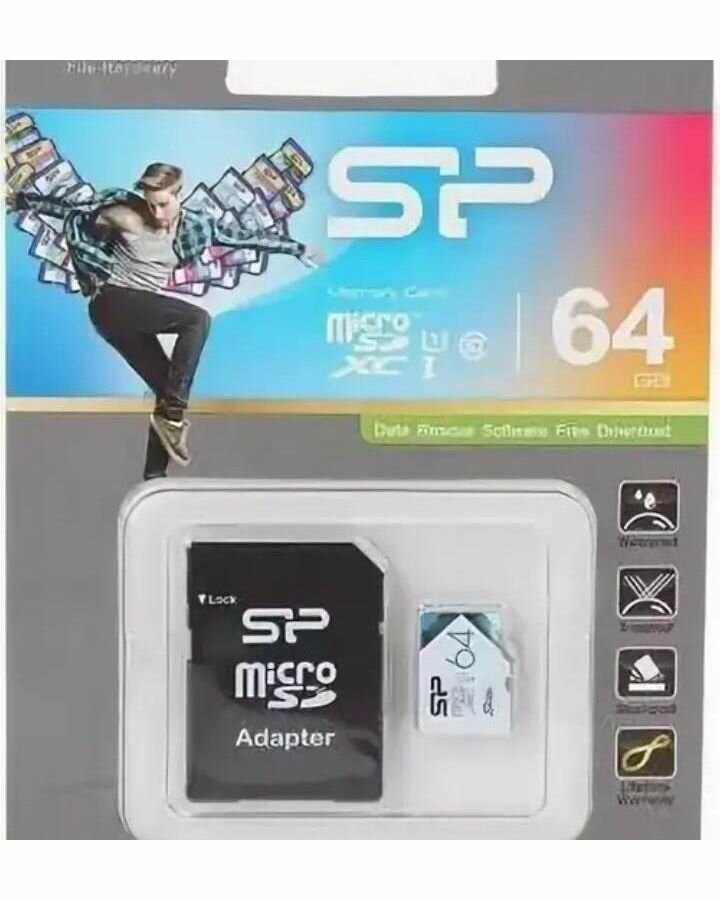 Карта памяти Silicon Power micro SDXC 64Gb Elite Class 10 UHS-I U1 + ADP (85/15 Mb/s)