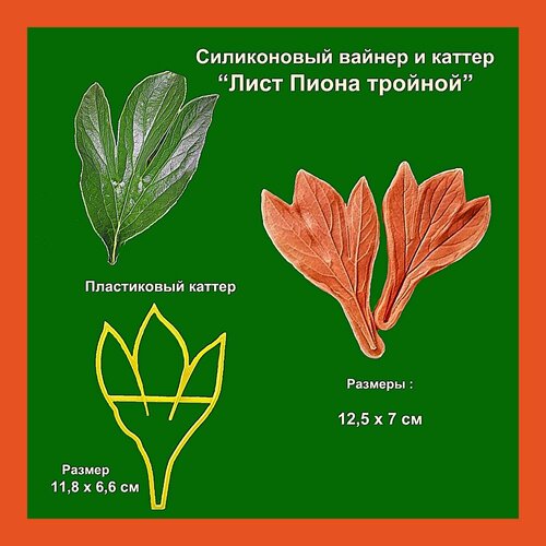 Набор для создания Листа Пиона тройного, силиконовый вайнер + пластиковый каттер