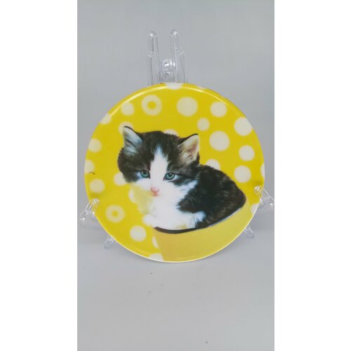 Винтажная декоративная тарелка с изображением котёнка фарфор