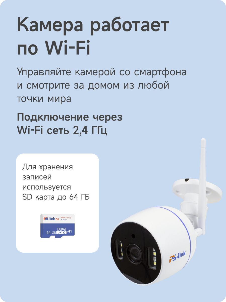 Комплект видеонаблюдения 4G PS-link TA201-4G с записью на SD карту 1 камера 2Мп