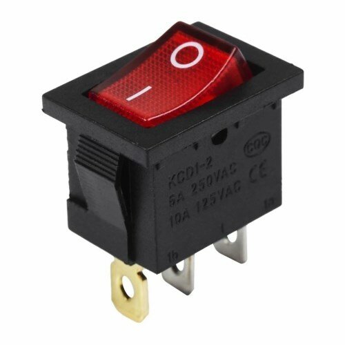 Выключатель клавишный 24V 15А (3с) ON-OFF красный с подсветкой Mini