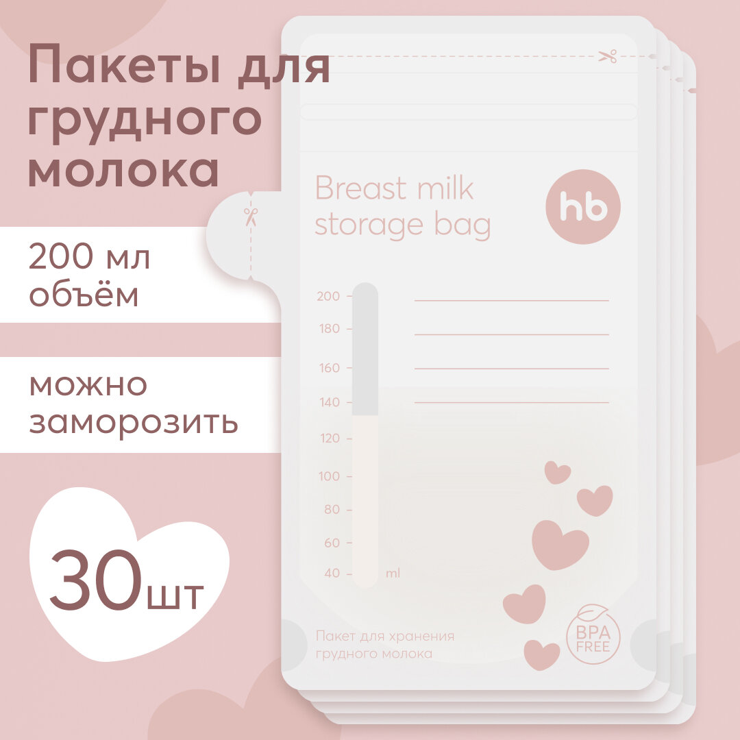 15068, Пакеты для грудного молока Happy Baby для хранения и заморозки, набор 30 шт, 200 мл