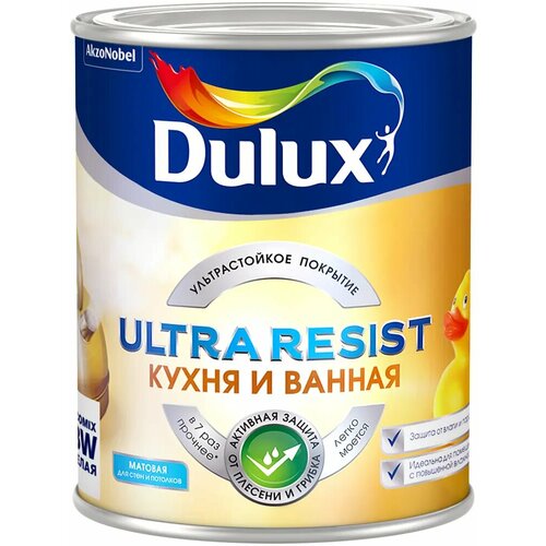 Краска для стен и потолков Dulux Ultra Resist Кухня и Ванная 4.5 л бесцветная база BC матовая