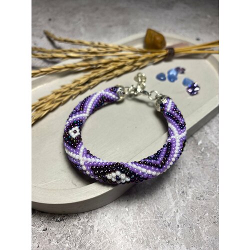 Плетеный браслет Rime, бисер, 1 шт., размер one size, фиолетовый, белый