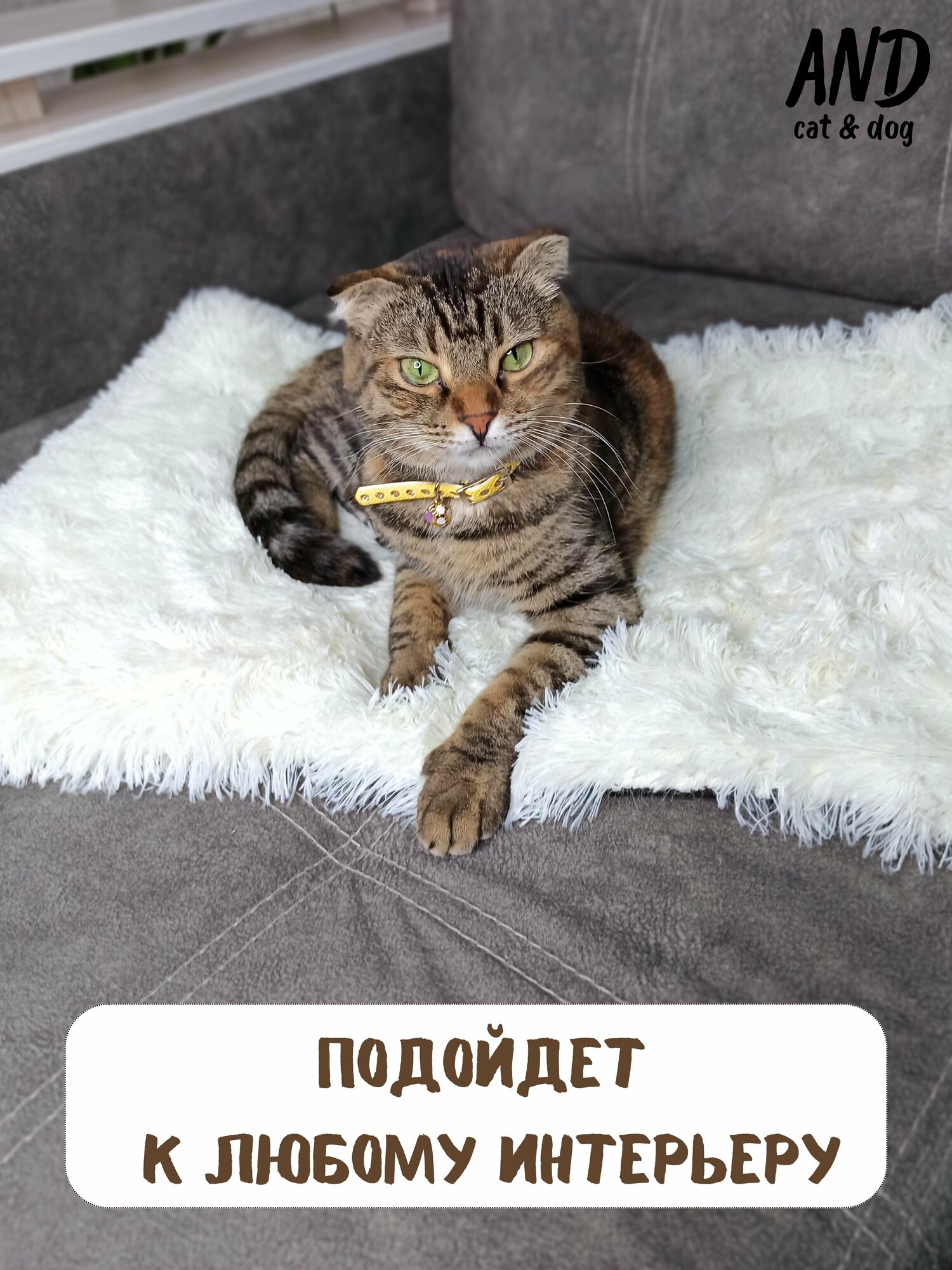 Лежанка-коврик подстилка для животных с кошачьей мятой, цвет крем - фотография № 5