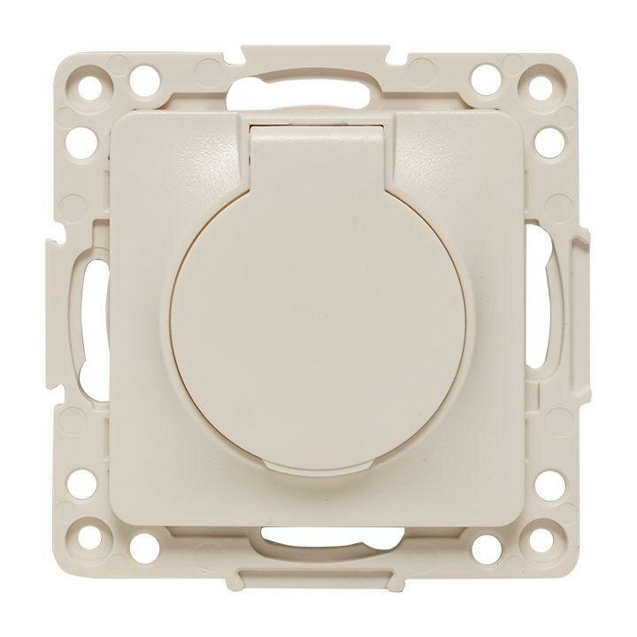 фото Розетка 1-м СП Стокгольм 16А IP44 с заземл. защ. шторки с крышкой механизм бел. PROxima EKF EYR16-028-10-44