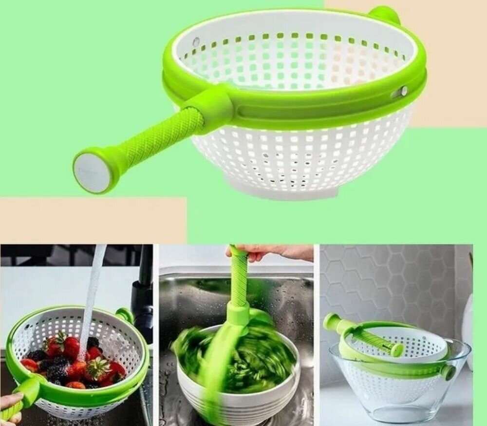 Сушилка механическая с ручкой spinning strainning colander / для зелени, овощей, фруктов и ягод / центрифуга для салата пластиковая