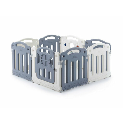 Манеж UNIX Kids "Classic" Grey, серый/белый, 126x120 см, детский игровой манеж из пластика с ковриком для дома и улицы, для мальчиков, для девочек