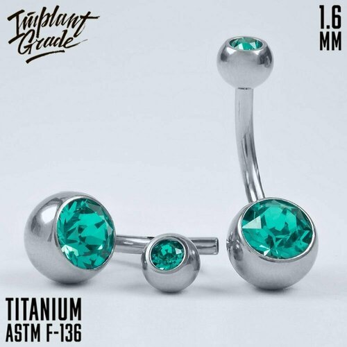 Пирсинг в пупок Implant Grade, размер 12 мм, длина стержня 12 мм, 1 шт., зелeный