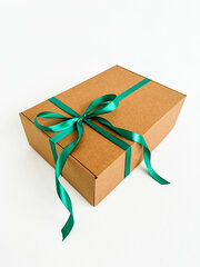 Подарочная коробка GILEV 32x22x10см с наполнителем и зеленой лентой