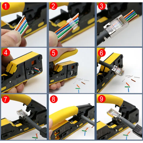 Обжимные клещи серии PRO для сквозных и обычных коннекторов RJ45 категории проводов Cat5E/Cat6/Cat6A rj45 cat8 безинструментальный stp экранированный модуль keystone jack самоблокирующийся cat7 cat6a cat6 cat5e цинковый сплав стандартный адаптер