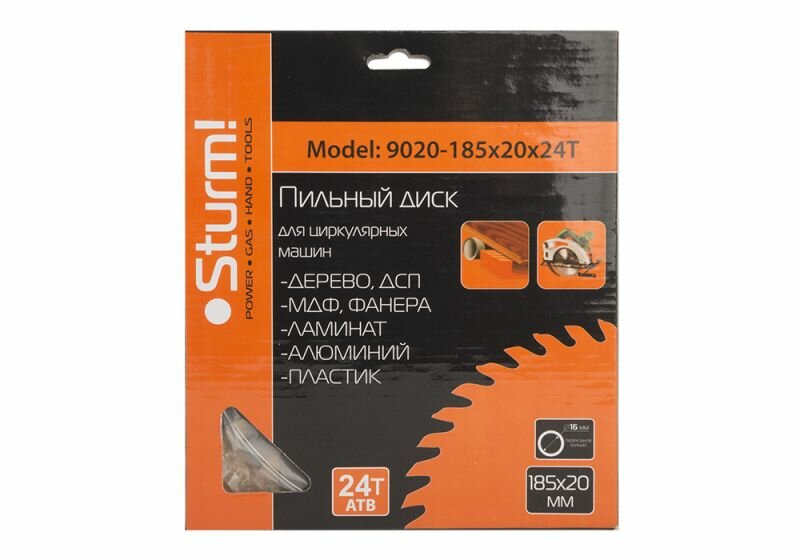 Диск пильный твердосплавный STURM! 9020-185-20-24T 185x20x24 зубьев с переход. кольцом на 16мм - фото №6