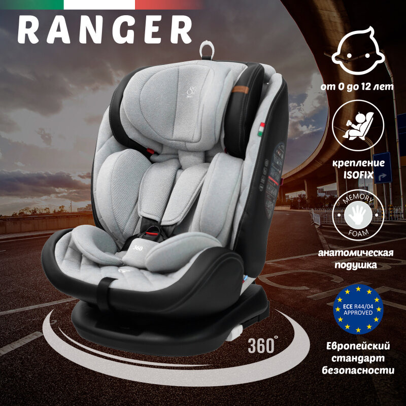 Автокресло поворотное группа 0123 (0-36) Sweet Baby Ranger 360 Isofix Gray