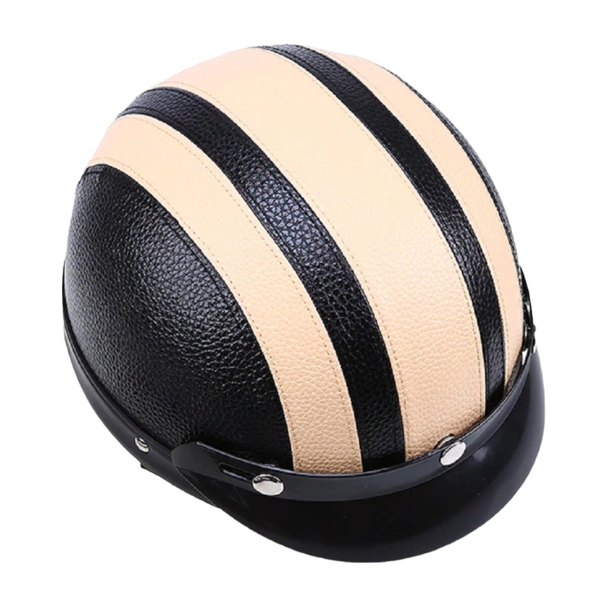 Каска кепка открытый шлем под кожу для мотоциклиста на мотоцикл чоппер круизер скутер мопед, черно-бежевая