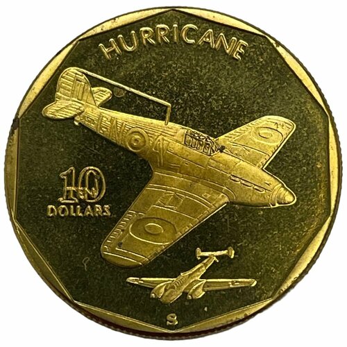 1991 монета маршалловы острова 1991 год 10 долларов sm 79 спарвиеро латунь unc Маршалловы острова 10 долларов 1991 г. (Самолёты Второй Мировой войны - Hurricane)