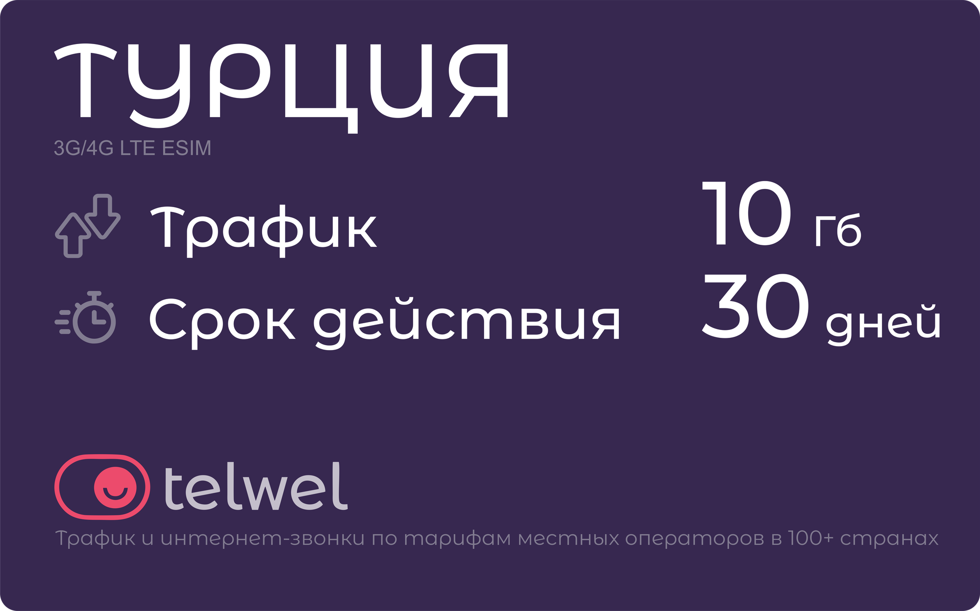 Туристический eSIM "Турция 10 Гб/30 дней". Пакет "Трафик и мессенджеры"