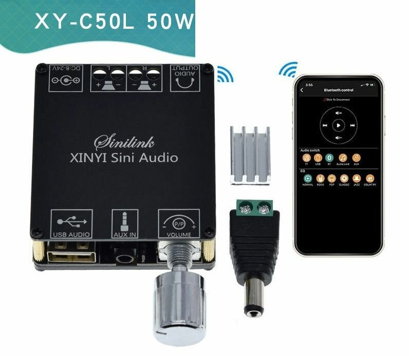 Аудио усилитель мощности с 3,5 и Bluetooth 5.0, 50w X 2