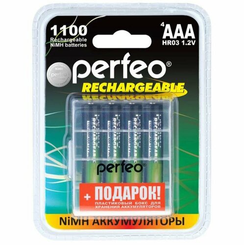 Аккумулятор Perfeo AAA 1100mAh Ni-Mh BL4 Box PFAAA1100/4BL+BOXPL, 4шт.