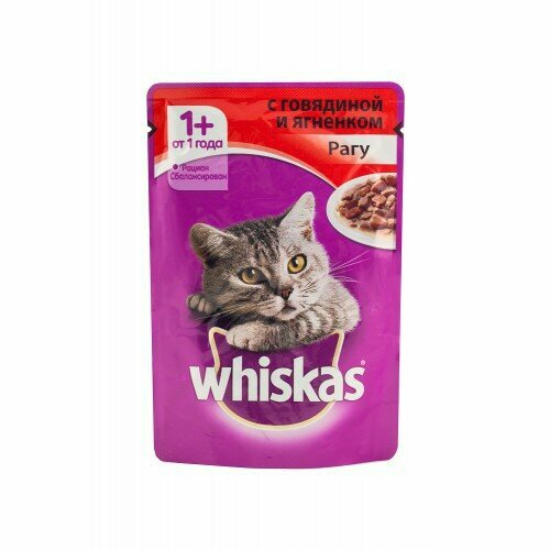 Whiskas Вискас пауч для кошек рагу говядина с ягнёнком 28 х 75 гр