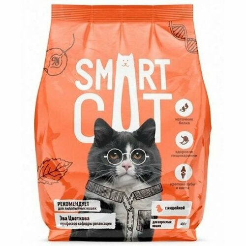 SmartCat Сухой корм для взрослых кошек с индейкой, 0.4 кг