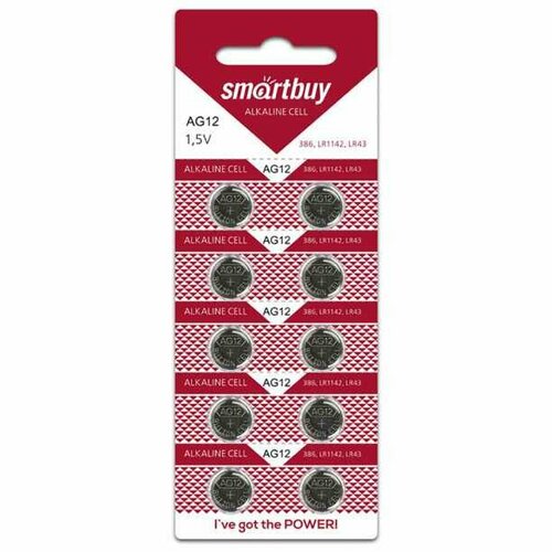 Батарейка Smartbuy G12 10 шт (1 ед.) 40x buffle lr43 ag12 1 55v electronics lithium button cell batteries coin battery 386a sr43 186 lr1142 for watches toys