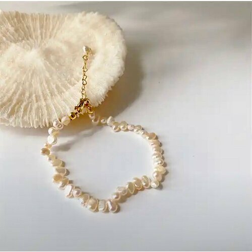 фото Браслет, жемчуг пресноводный, жемчуг пресноводный культивированный, жемчуг культивированный, 1 шт., размер 20 см, размер one size, экрю, золотой sorona jewelry