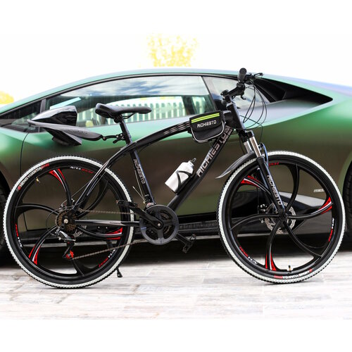 Горный велосипед RICHIESTO на литых дисках 26 дюймов дисковые тормоза рама 185 черный 2550000₽