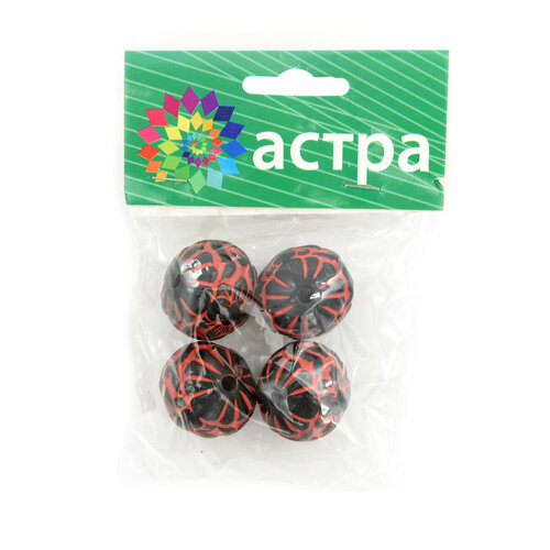 Бусины круглые пластиковые Astra&Craf, цветные с орнаментом, 24 мм, CX-3780 (008 красный, черный), 4 шт cx 3780 бусины 24 мм упак 4 шт astra