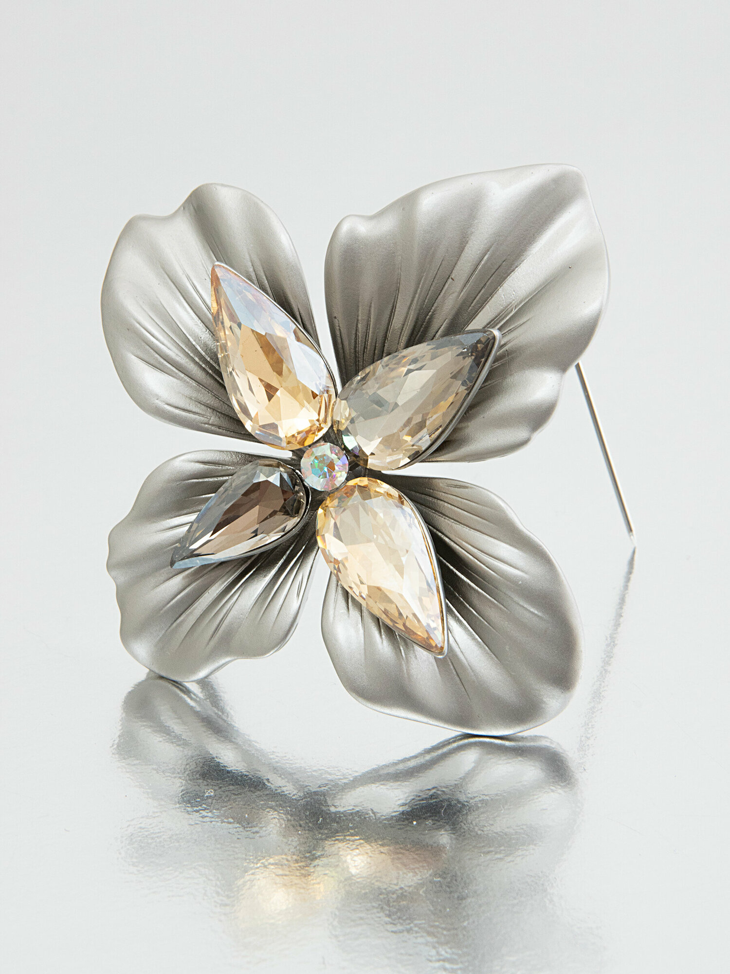 Брошь ЖемАрт, кристалл, серебряный, желтый — фото 1