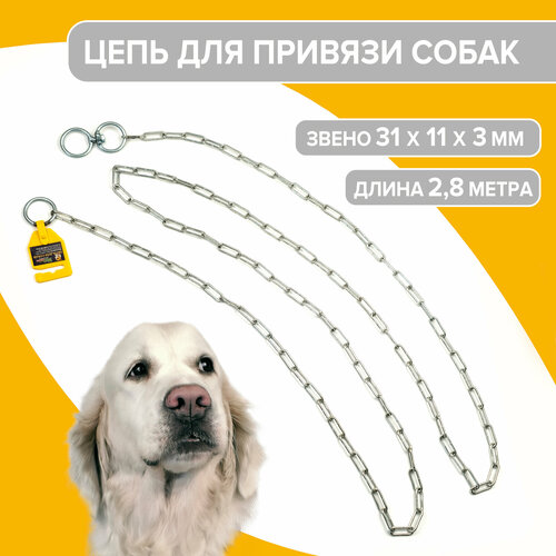 Цепь для привязи собак, длиннозвенная с вертлюгом , 2,8 м / ZooMoDa