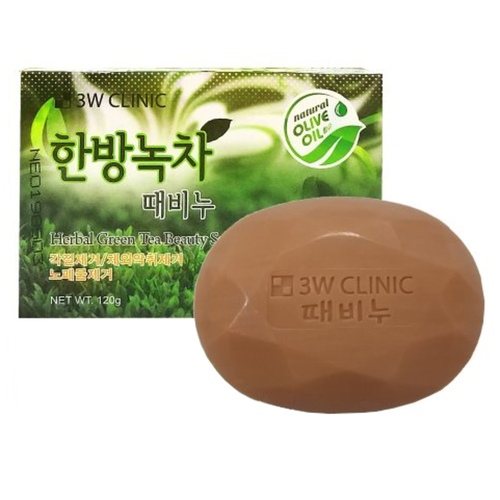 3W Clinic Мыло кусковое «зеленый чай» - Herbal green tea beauty soap, 120г