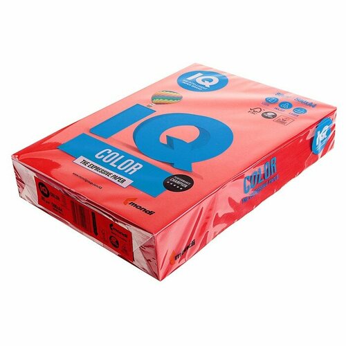 Бумага цветная А4 500 л, IQ COLOR, 80 г/м2, красный, CO44