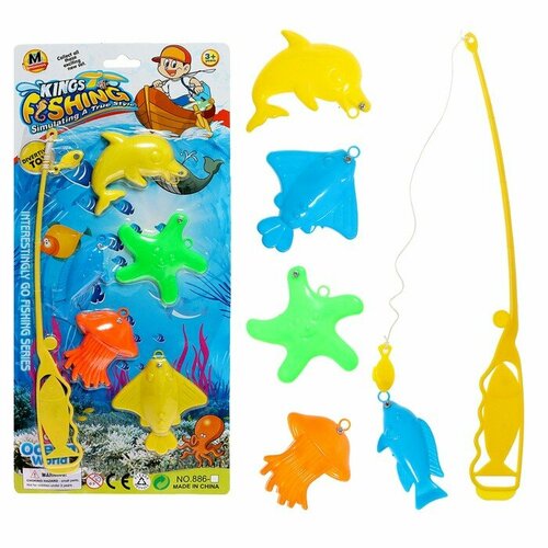 Рыбалка магнитная «Яркие рыбки», 1 удочка, 5 рыбок, цвет микс развивающая игрушка магнитная рыбалка в бочонке русалочка