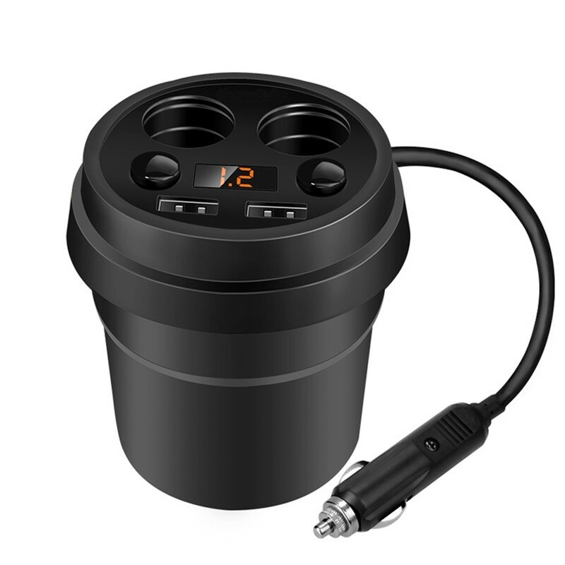 Многофункциональное автомобильное зарядное устройство-стакан MyPads TX127-473 5V-1A/2A с ЖК-дисплей в прикуриватель с двумя USB-портами и разветв. — фото 1