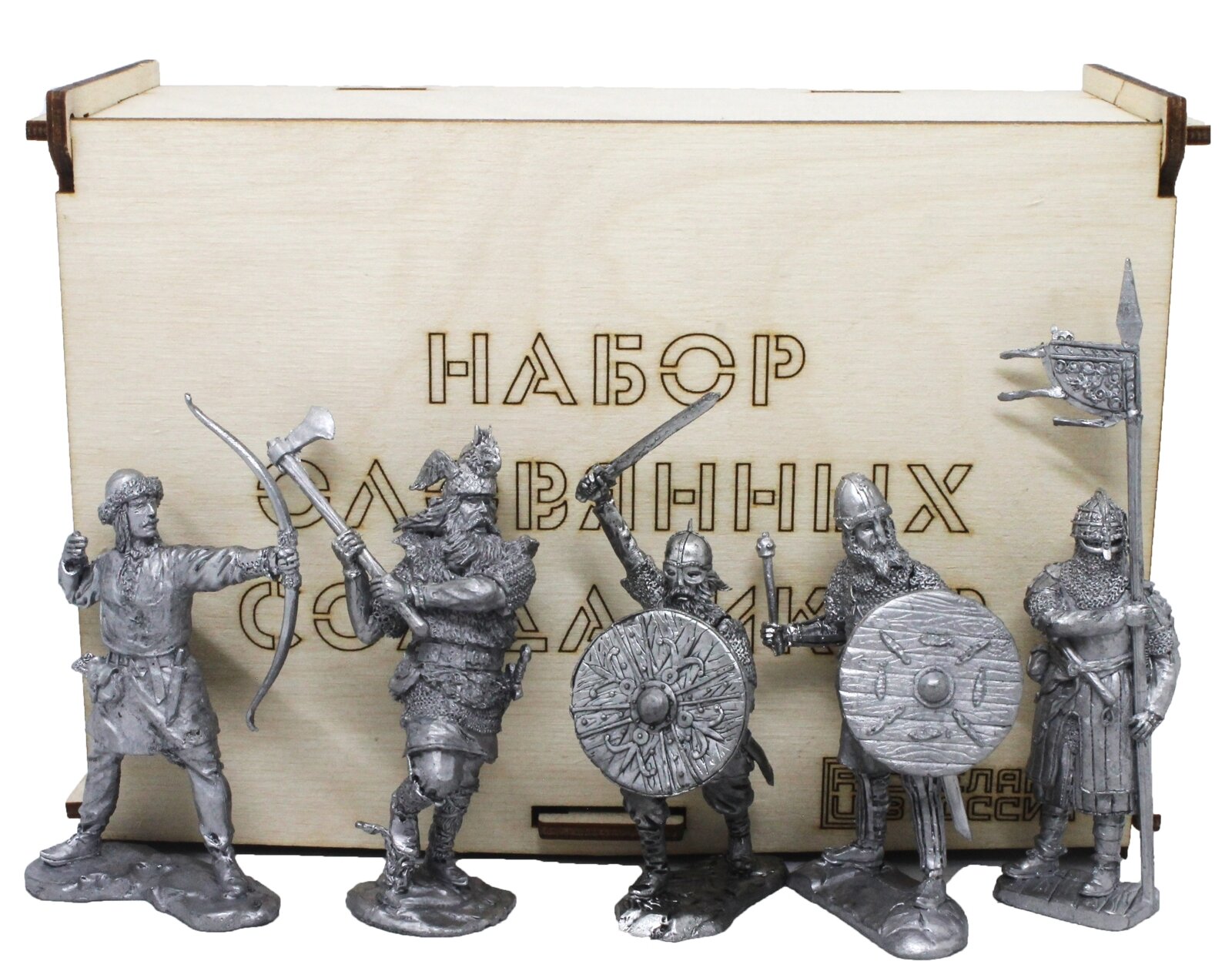 "Викинги" №2НВ (5 н/к) набор оловянных солдатиков некрашеных в фанерной коробке