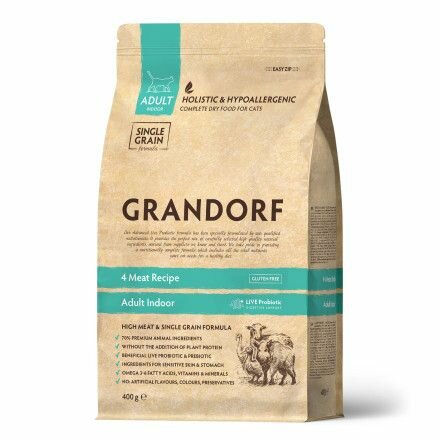 Сухой низкозерновой корм Grandorf Probiotic для домашних кошек, четыре вида мяса, 400 гр