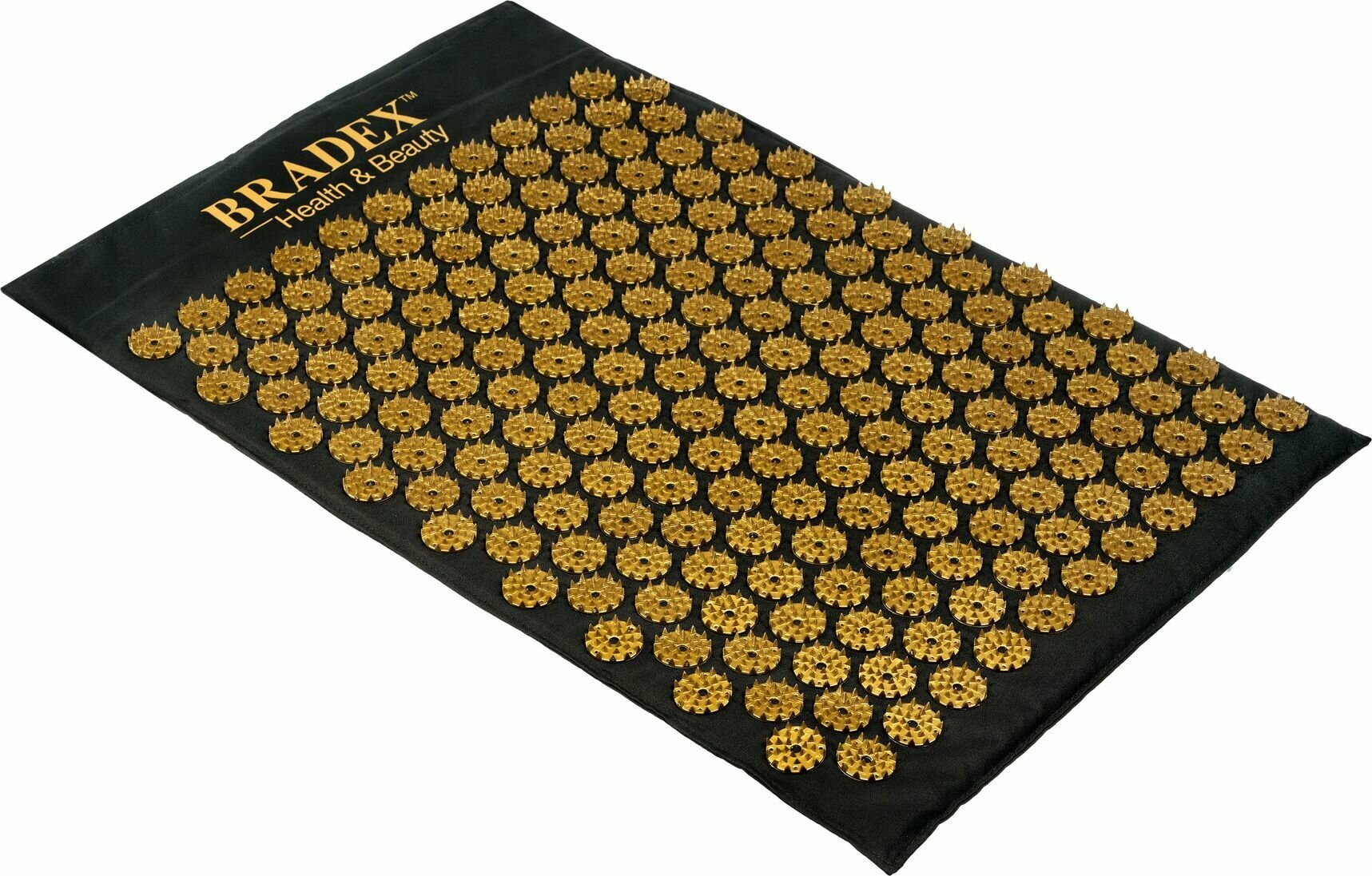 Коврик с иголками для спины акупунктурный массажный Нирвана Bradex, аппликатор кузнецова игольчатый, 60х40 см, черный, золото
