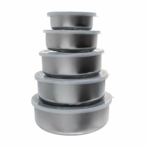 Набор металлических мисок с крышками 5 шт 025 л 05 л 07 л 1 л 12 л 650₽
