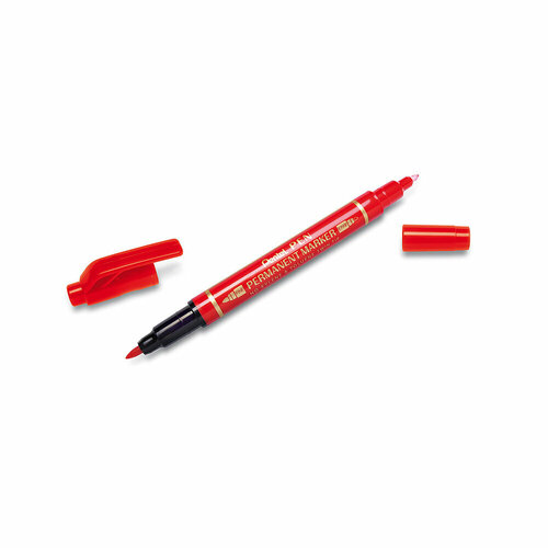 Маркер 12 шт. Pentel перманентный для CD Pen Twin Tip New 0.3 - 1.2 мм пулевидный N75W-BE для CD, 2-х сторонний, красный