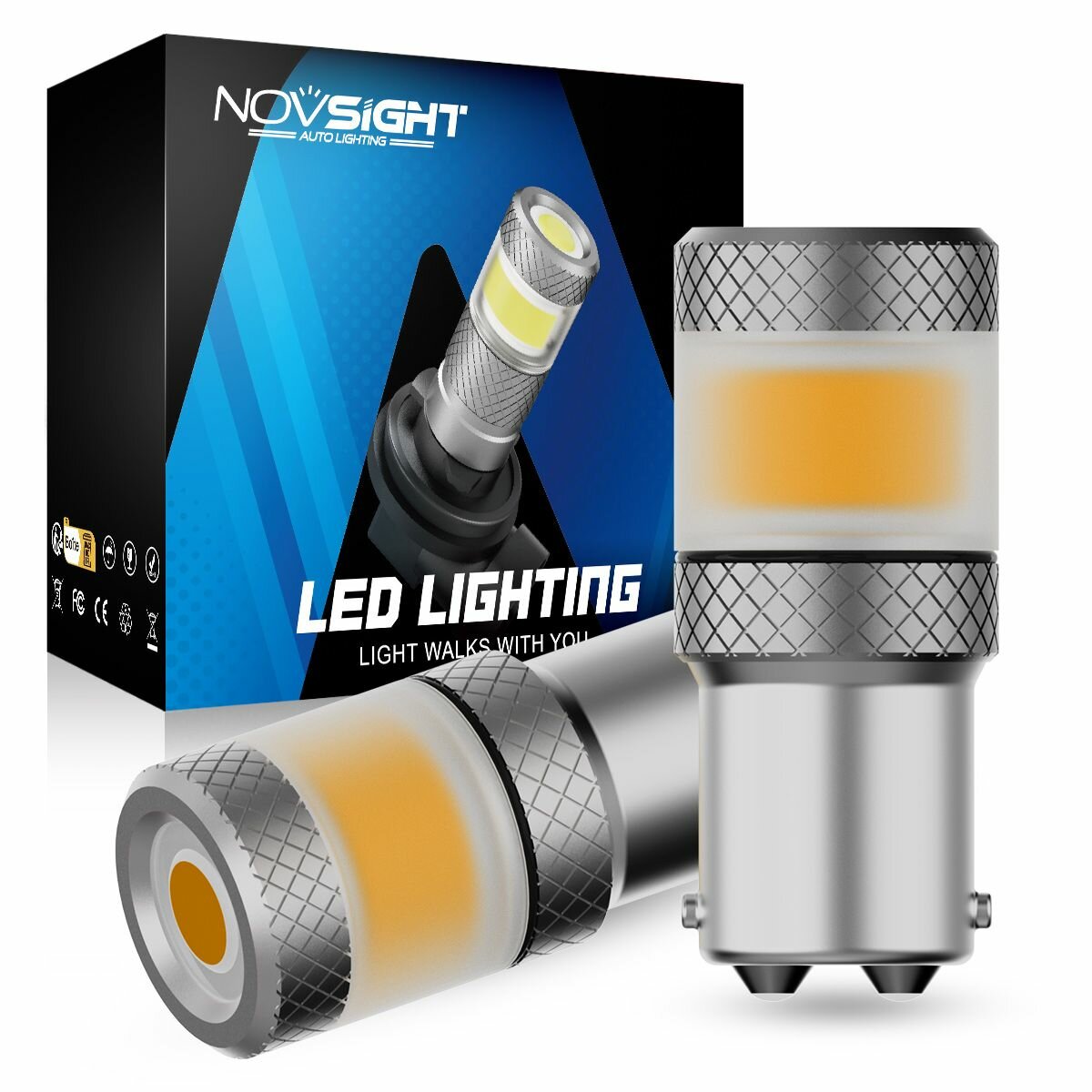 Светодиодная лампа Novsight SL7 1157 P21/5W цоколь BAY15D 2шт двухконтактная желтый свет LED автомобильная