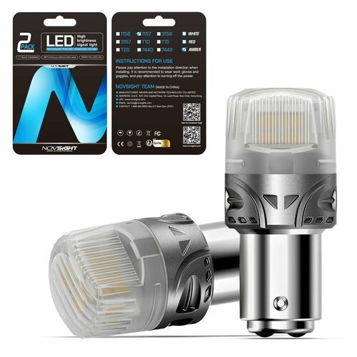 фото Светодиодная лампа novsight sl9 1157 p21/5w цоколь bay15d 2шт двухконтактная желтый свет led автомобильная