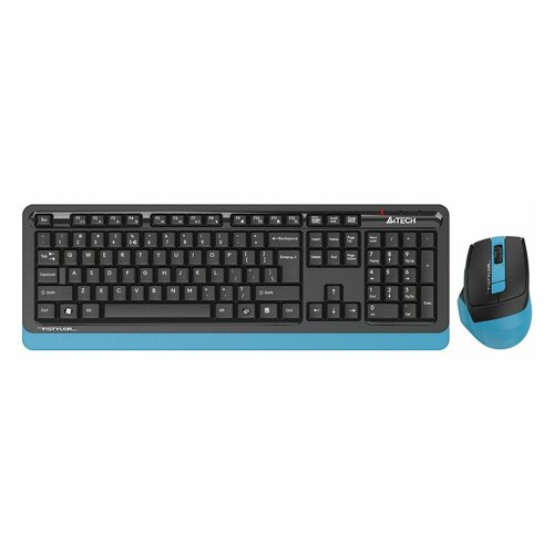 Беспроводной комплект клавиатура + мышь A4Tech Fstyler FG1035, черный/голубой