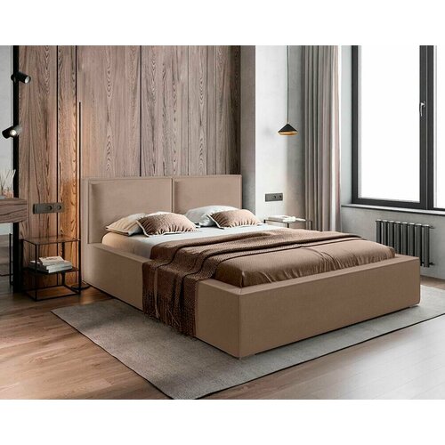 Двуспальная кровать 120x200, Lia, с мягким изголовьем, с ящиком, велюр, бежевый
