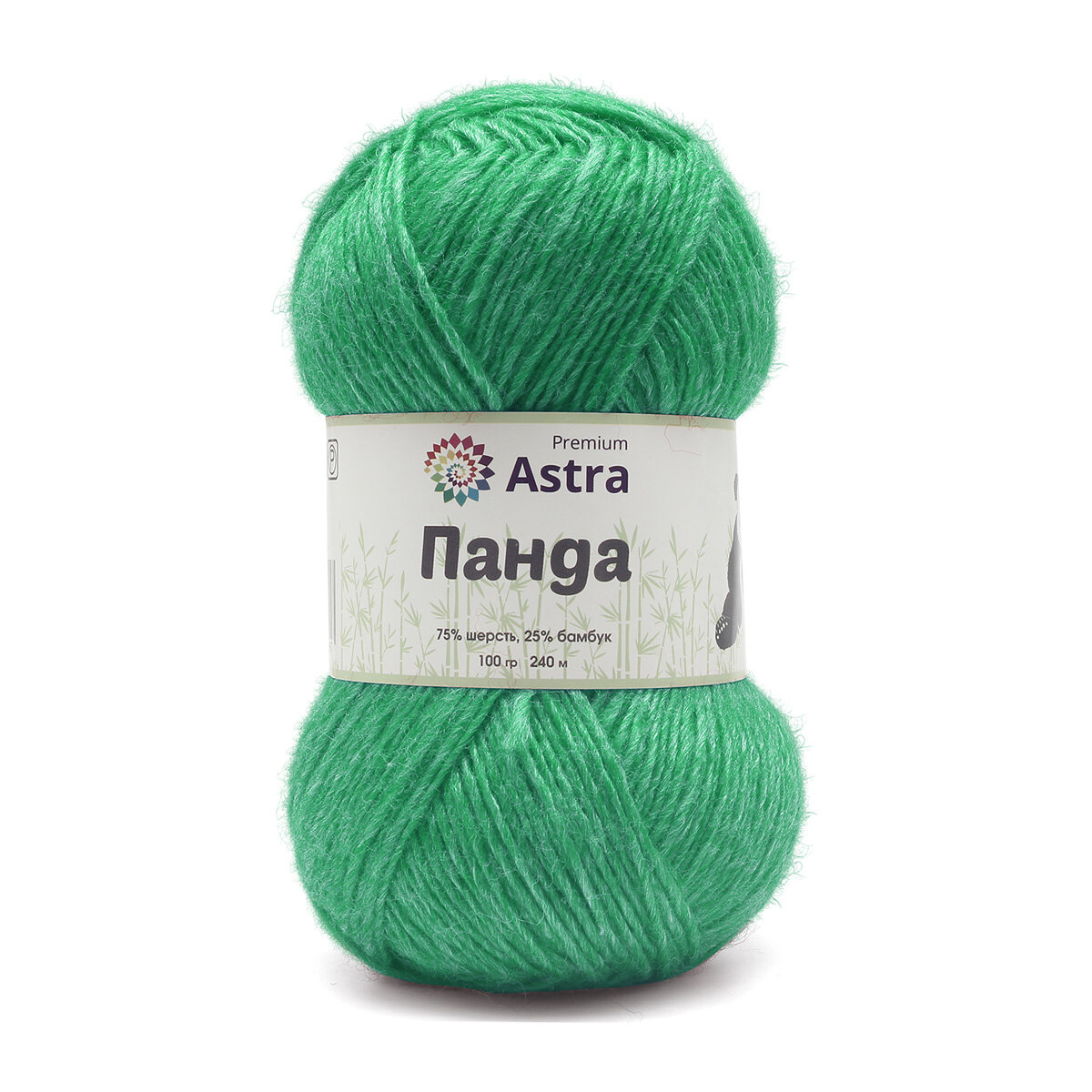 Пряжа для вязания Astra Premium 'Панда' (Panda) 100г, 240м (75% шерсть, 25% бамбук) (425 ярко-зеленый), 2 мотка