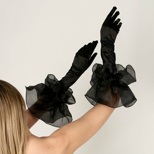 Карнавальный аксессуар- перчатки с воланом, цвет черный, Страна Карнавалия
