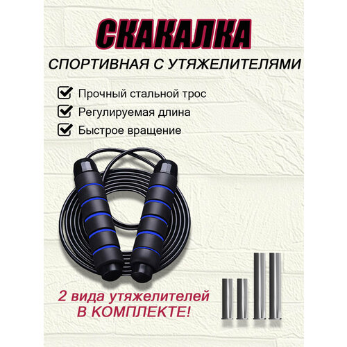 Скоростная скакалка для фитнеса Fit-Story с утяжелителями (черная/синяя) скакалка для фитнеса утяжеленная mdbuddy mdjr009