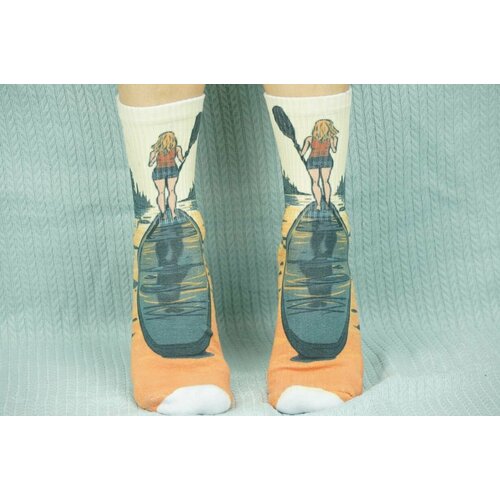 фото Носки , размер 36/41, голубой, белый, зеленый, оранжевый хлопковые cotton print